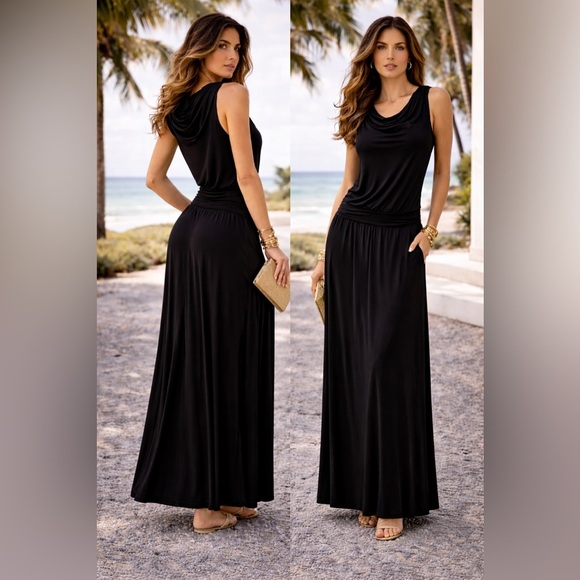 Trina Turk Dresses & Skirts - Trina Turk Sleeveless Maxi Dress/cowl neck & hoodie Effortless Midnight Allure